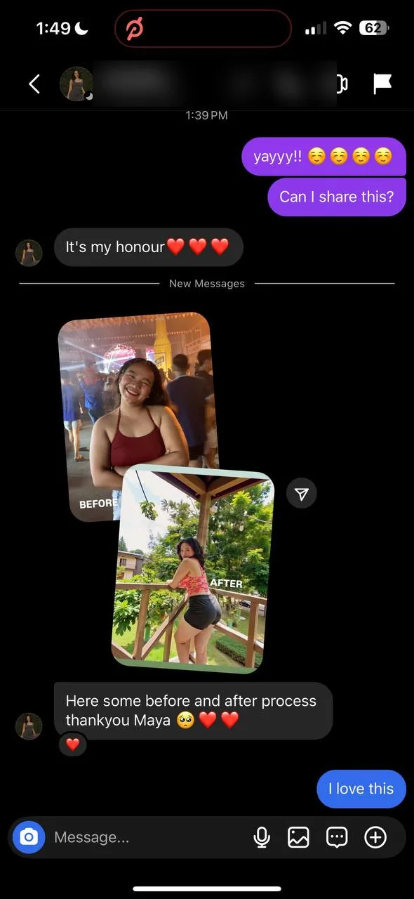 An Instagram message from a customer, shared with permission
