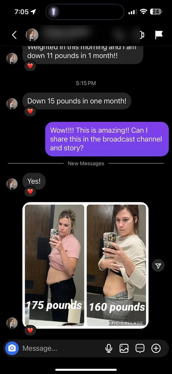 An Instagram message from a customer, shared with permission